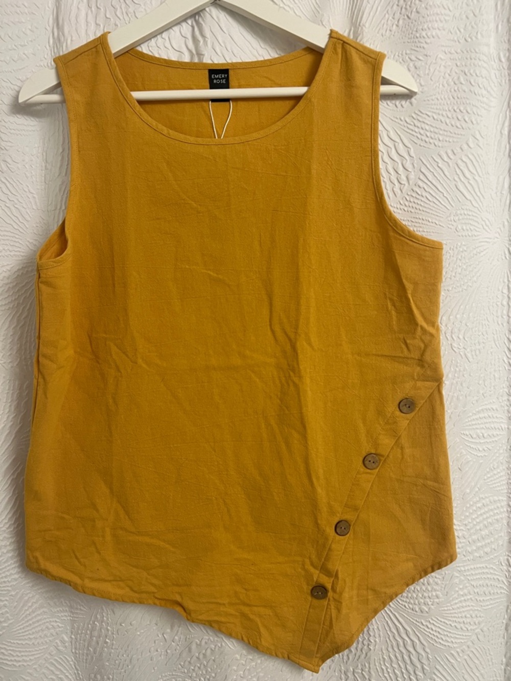 Emory Rose Mustard Asymmetric Button Tank